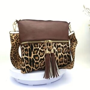 Leopard Print Crossbody Bag with Tassels
